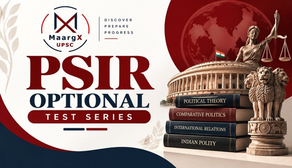 MaargX UPSC PSIR Optional Test Series banner: 12-test UPSC Political Science and IR programme