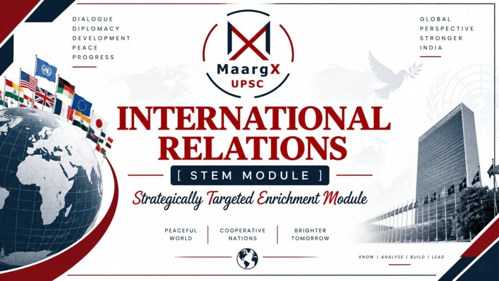 MaargX UPSC International Relations Module banner: UPSC International Relations lectures with daily practice papers